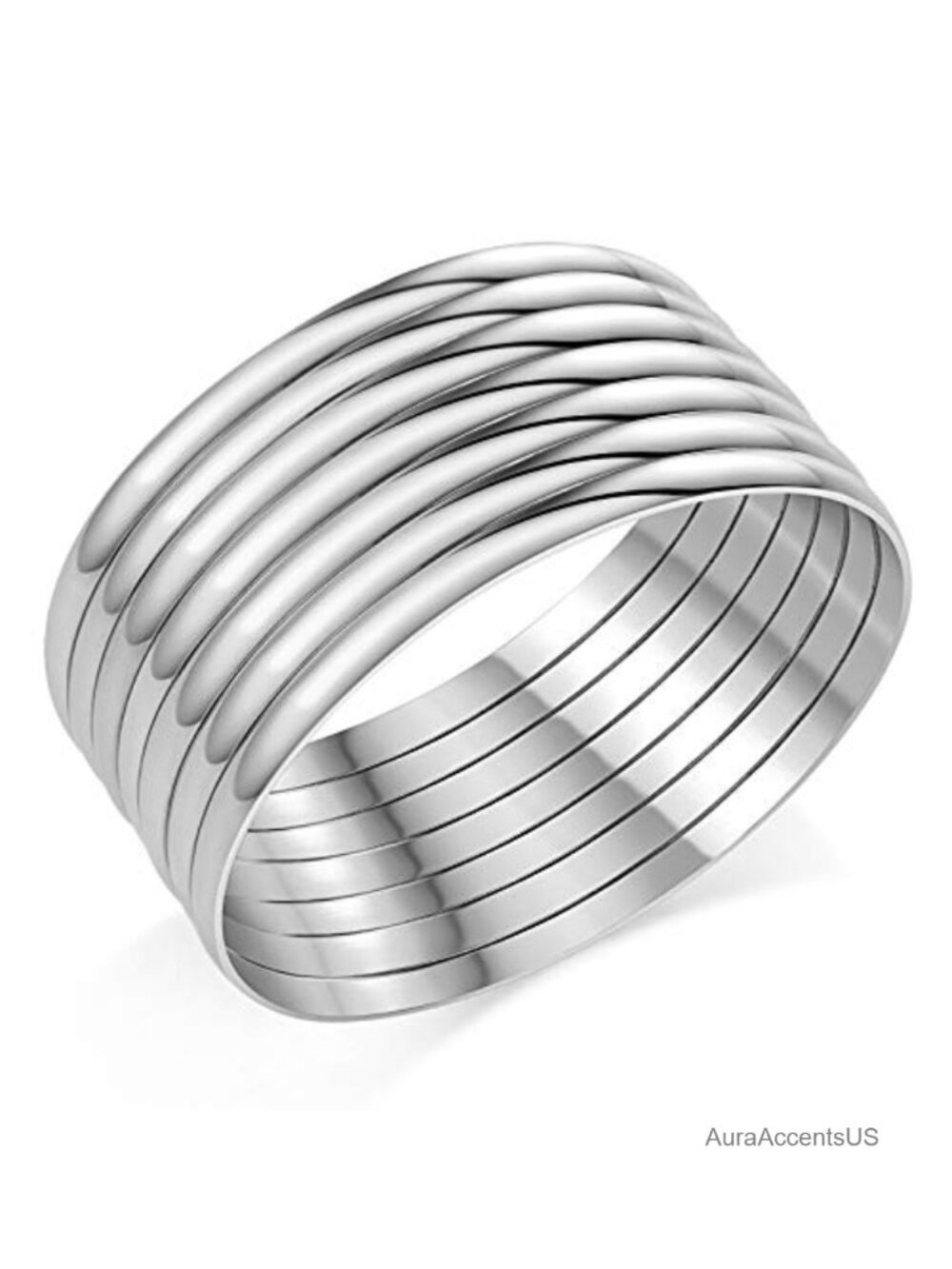 Plus Size Bangle Bracelet Set, 7 Pieces, XXL 9.6 Inches, Stainless Steel,